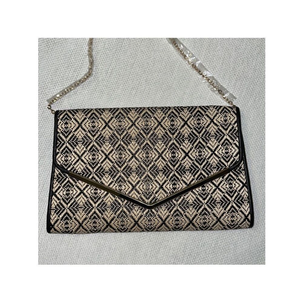 Urban Expressions Black Ivory Straw Vegan Leather Combo Envelope Clutch
